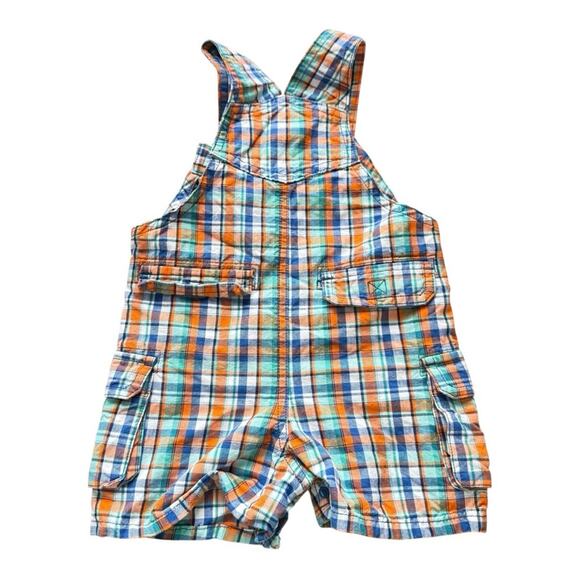 Big Wave Surf Boys Plaid Overalls 18M Adjustable Straps Colorful Summer Romper - Picture 2 of 5